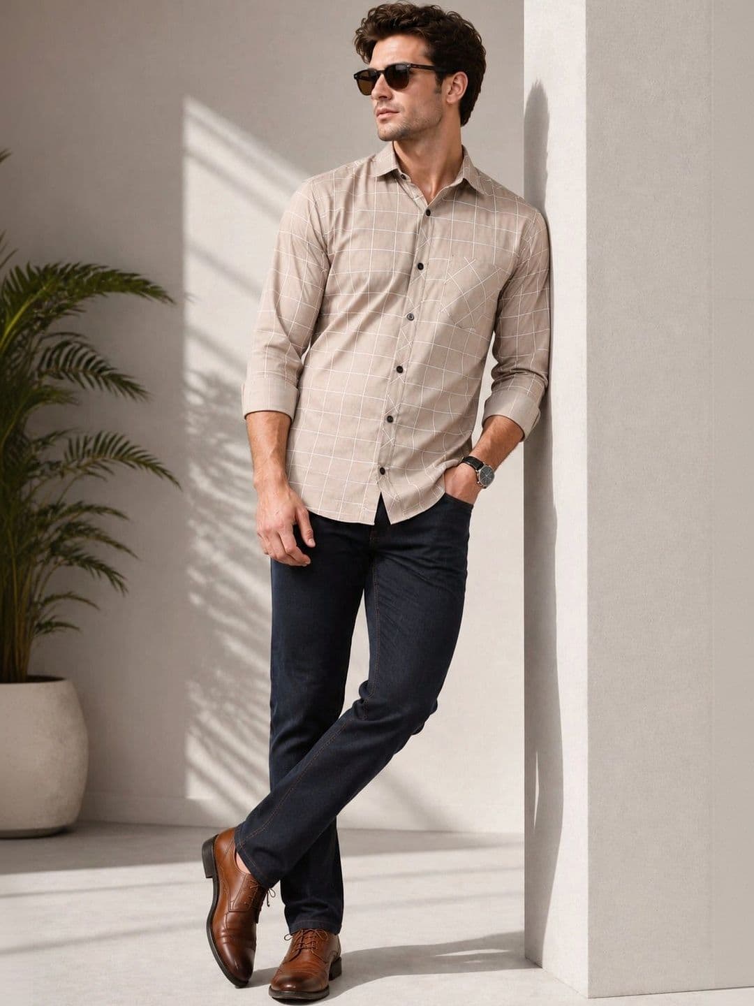 JOE AND JOHN Men Comfort Windowpane Checks Checked Casual Shirt - view 1