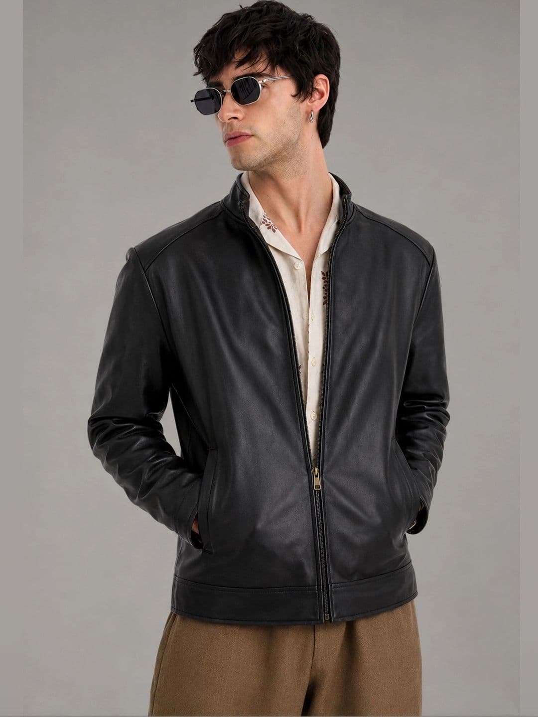 Leather Retail Men Black Outdoor Leather Jacket - view 1