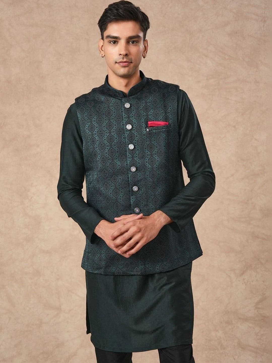 Manyavar Woven Design Woven Nehru Jackets - view 1