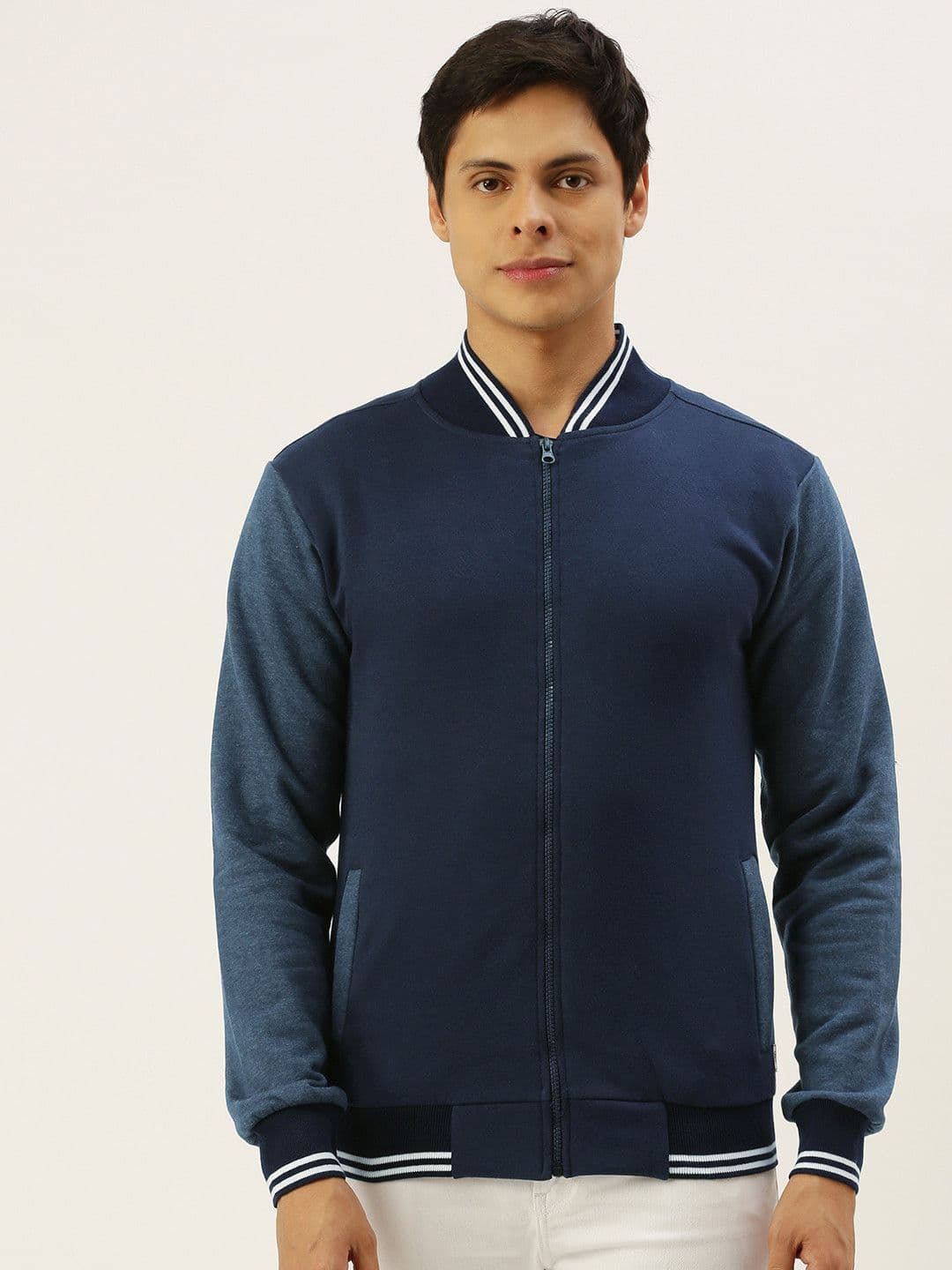 CAHOOT Men Navy Blue Colourblocked Windcheater Varsity Jacket - view 1