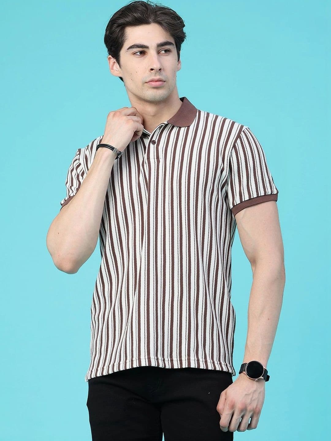 V-Mart Men Striped Polo Collar T-shirt - view 1