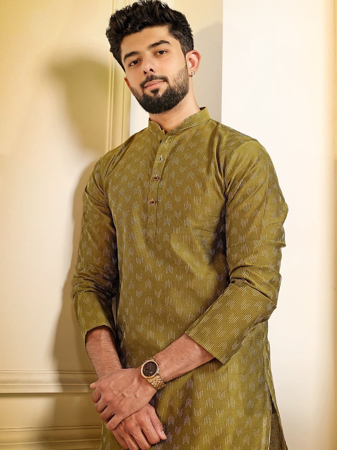 Koshin Geometric Embroidered Mandarin Collar Thread Work Straight Kurta - view 1