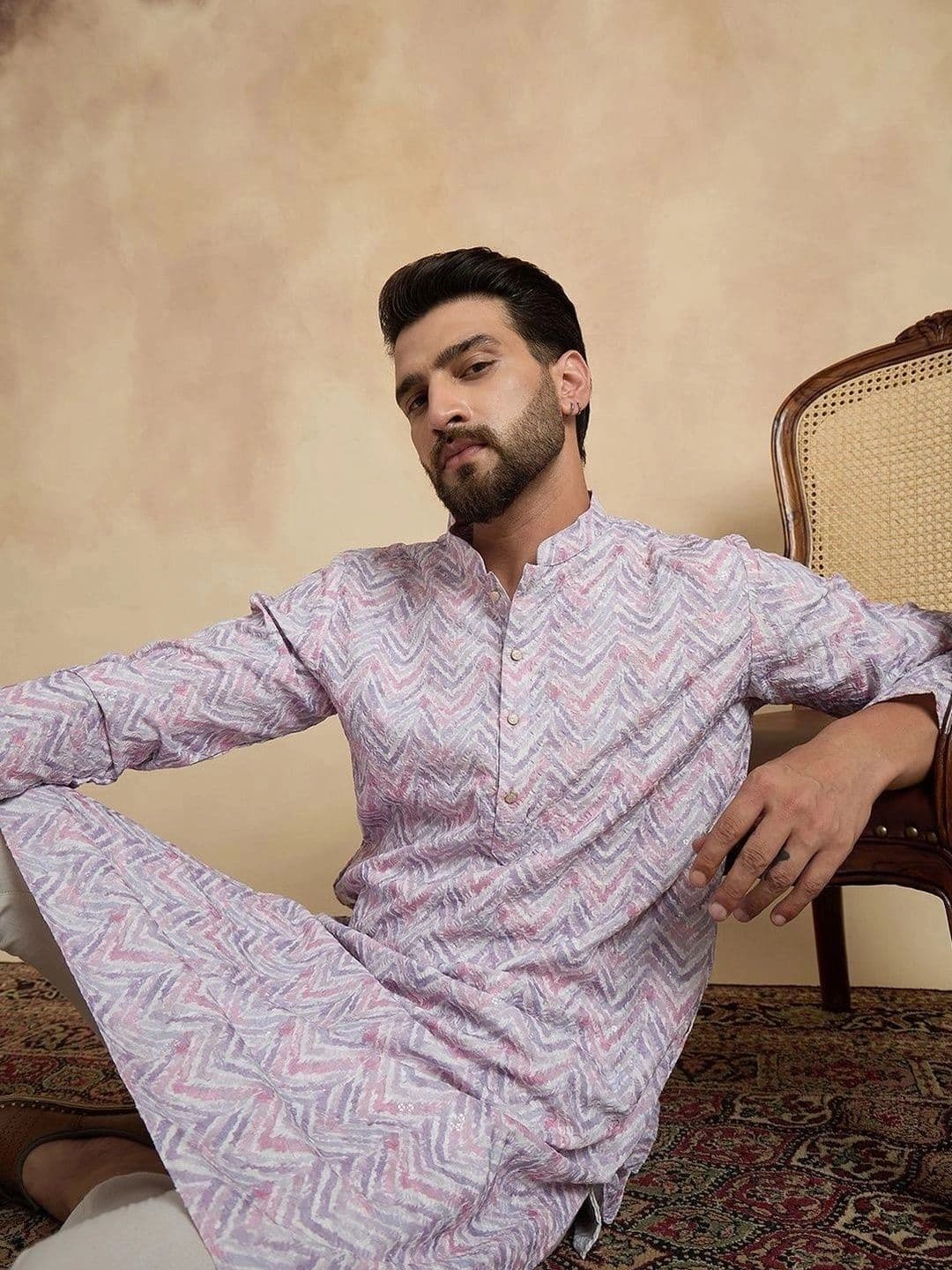 House of Pataudi Embroidered Mandarin Collar Calf Length Straight Kurta - view 1