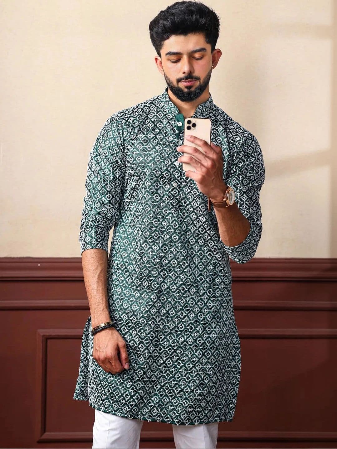 ELYXAROSE Men Geometric Printed Kurta - view 1