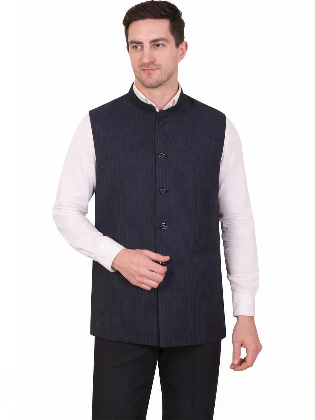 GRACYSHADE Striped Mandarin CollarNehru Jackets - view 1