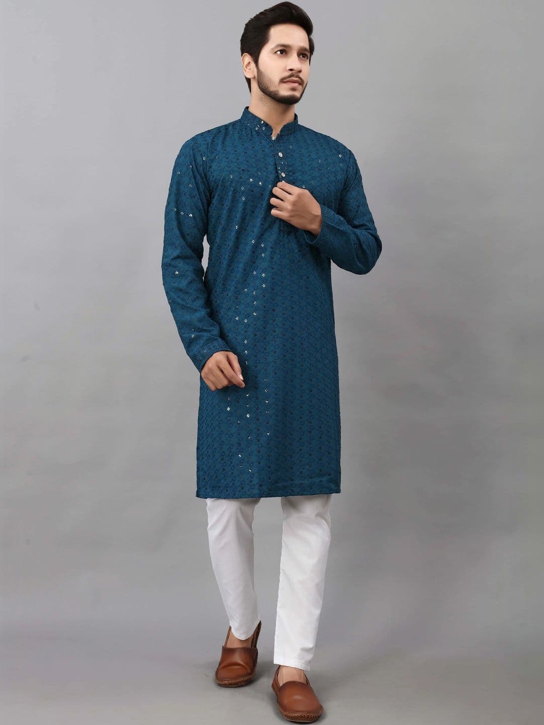Moda Rapido Men Ethnic Motifs Embroidered Sequinned Handloom Kurta - view 1
