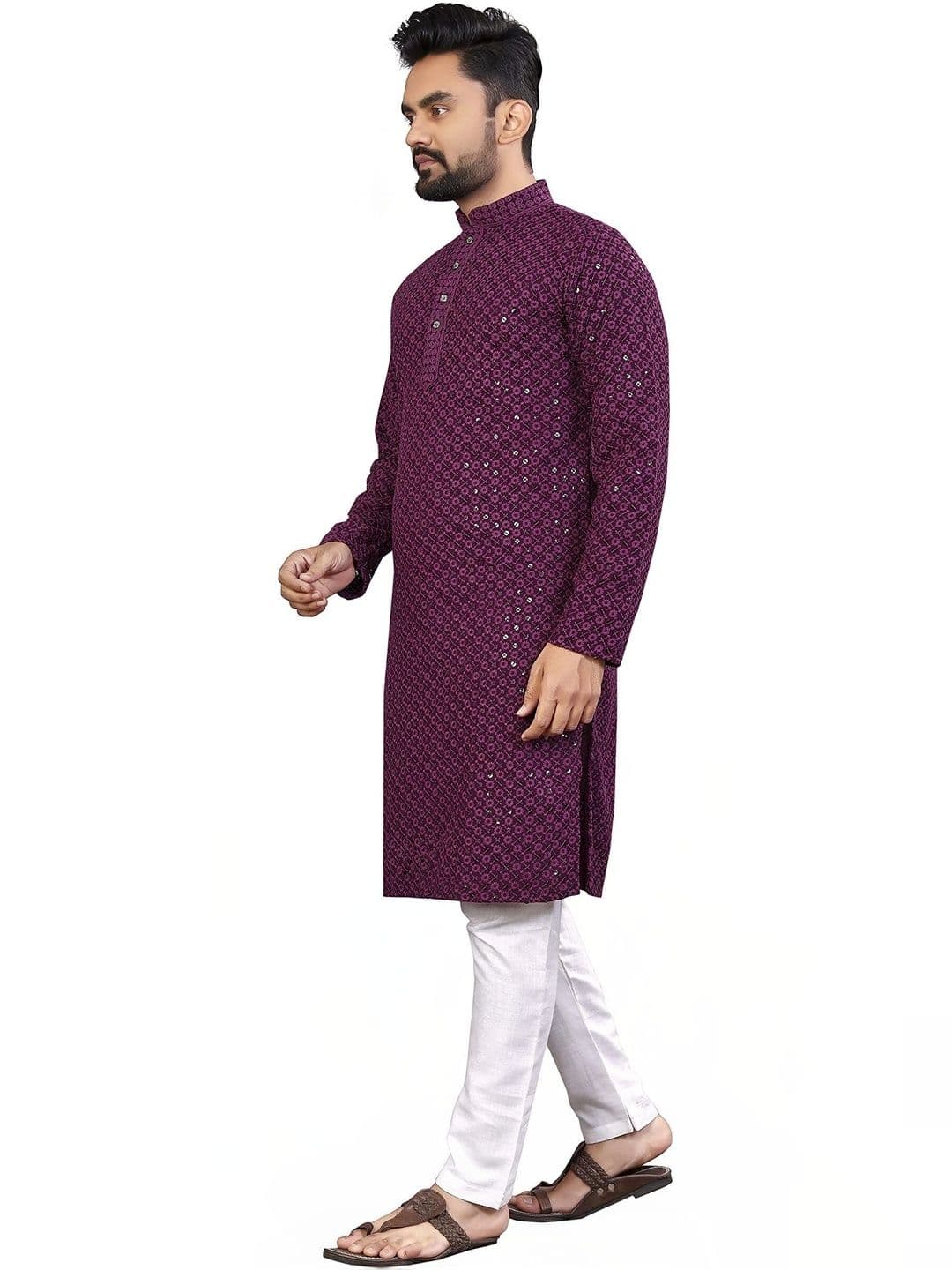 Moda Rapido Men Embellished Sequinned Handloom Kurta - view 1