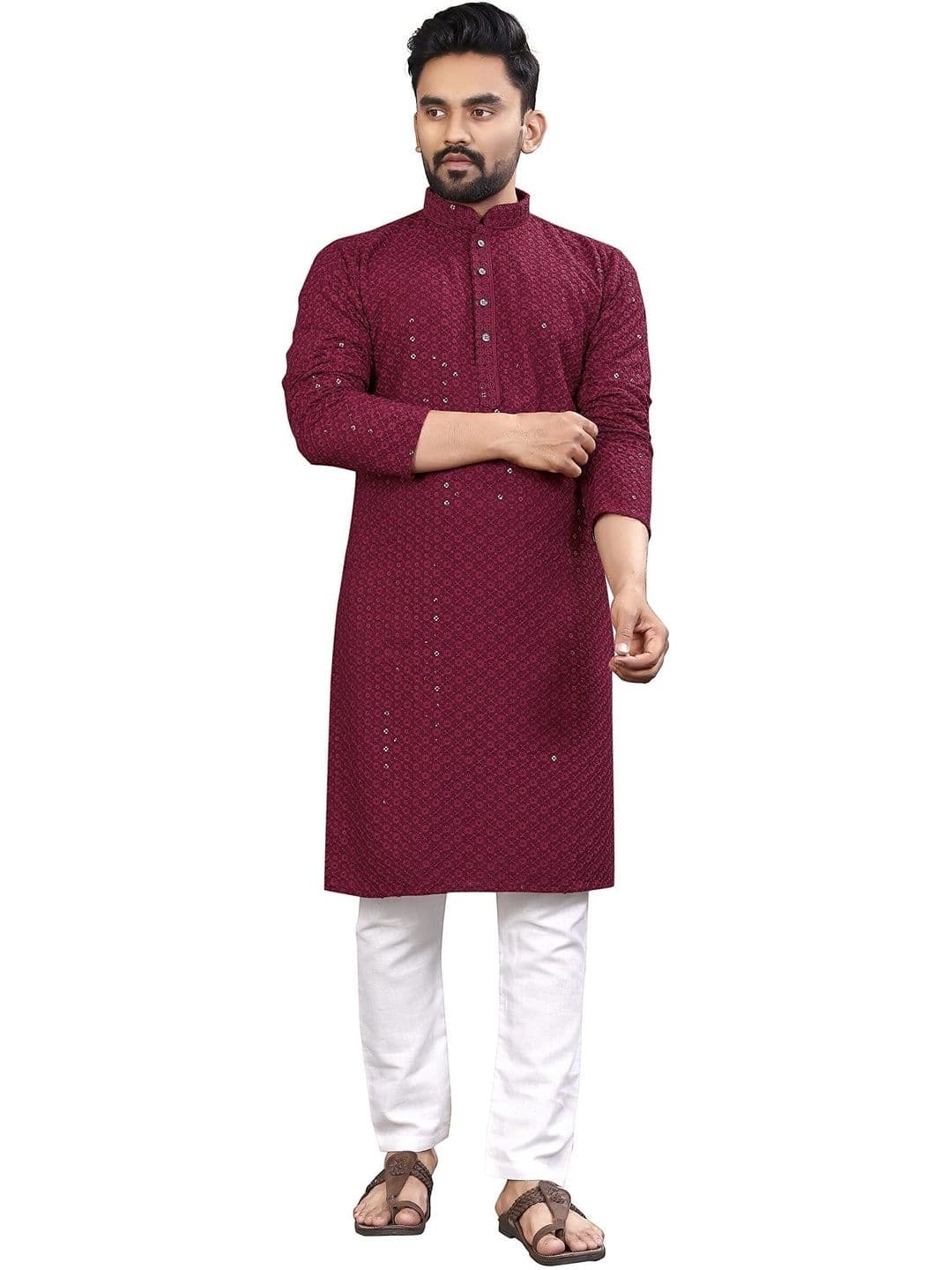 Moda Rapido Men Sequinned Handloom Kurta - view 1