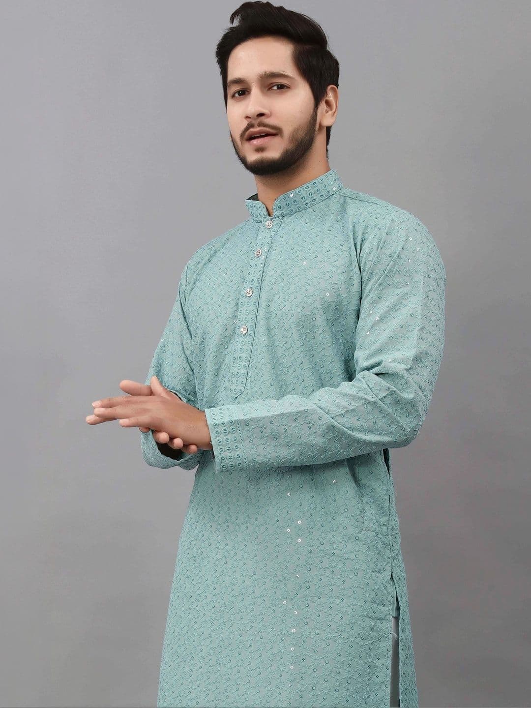 Moda Rapido Men Embellished Sequinned Handloom Kurta - view 1