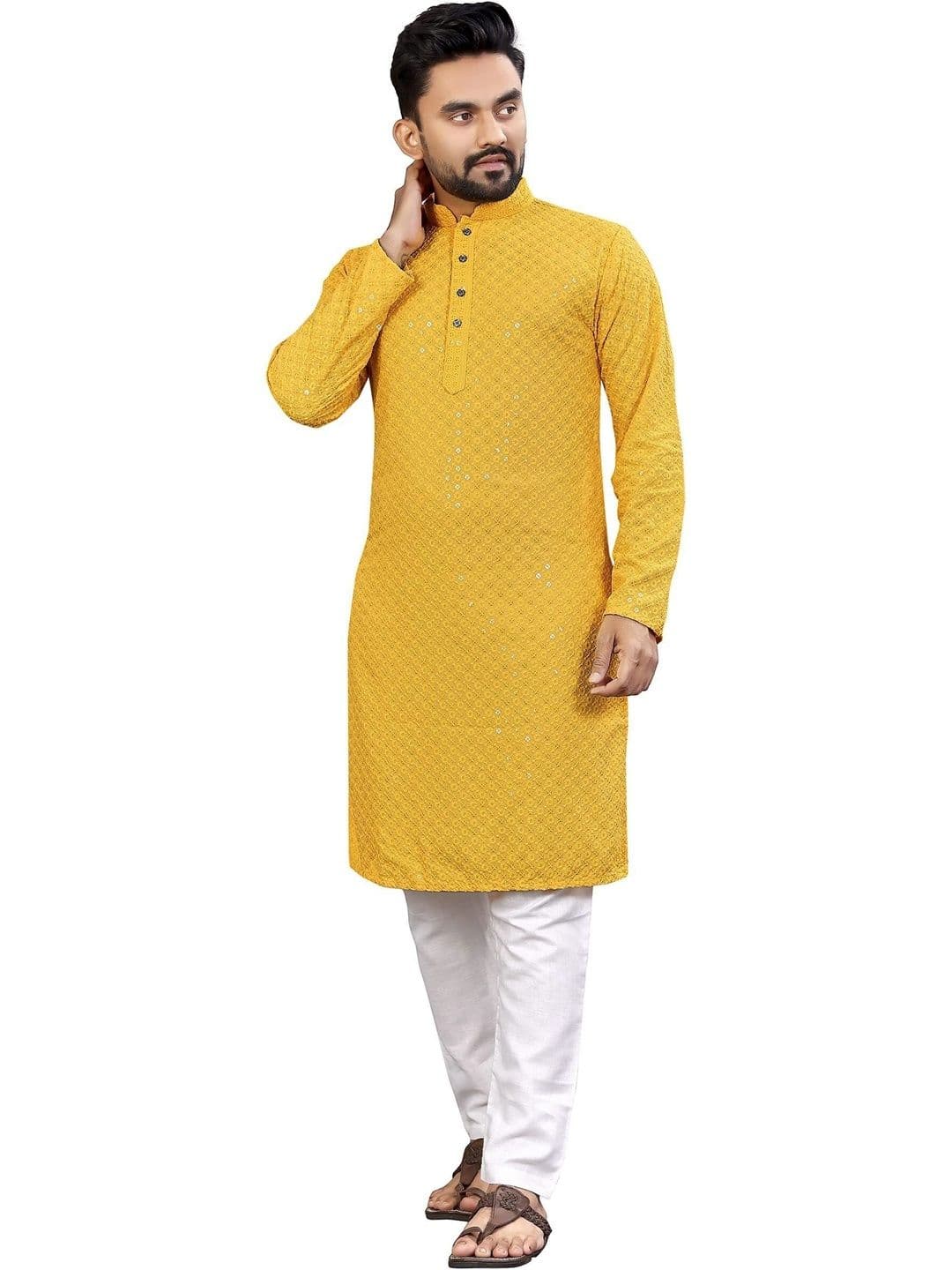 Moda Rapido Men Sequinned Handloom Kurta - view 1