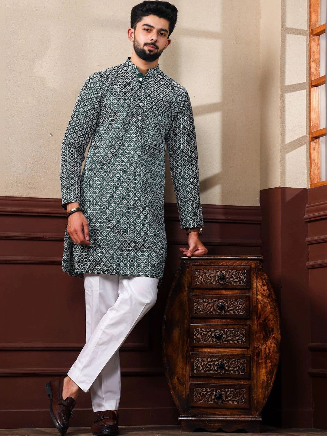 Moda Rapido Men Geometric Printed Handloom Kurta - view 1