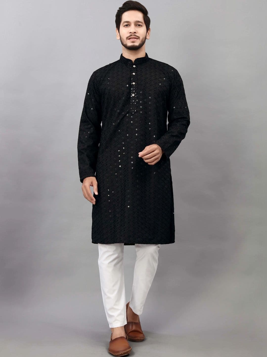 Moda Rapido Men Embellished Sequinned Handloom Kurta - view 1