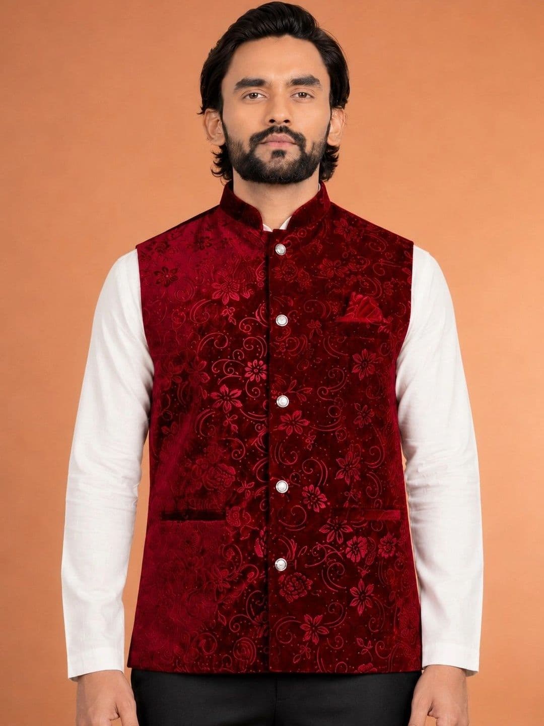 ELYXAROSE Men Floral Open Front Jacket with Embroidered - view 1