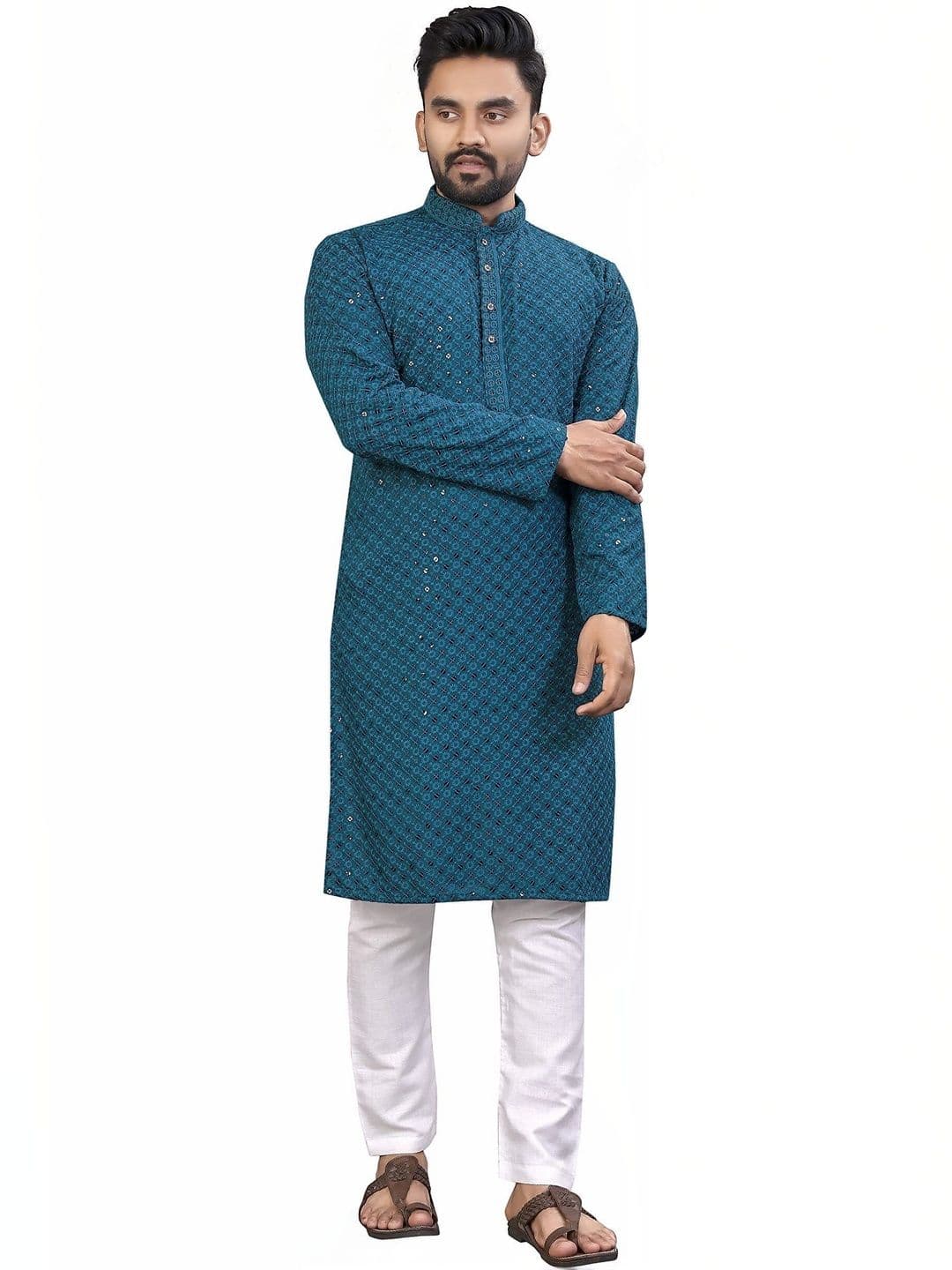 Moda Rapido Men Sequinned Handloom Kurta - view 1