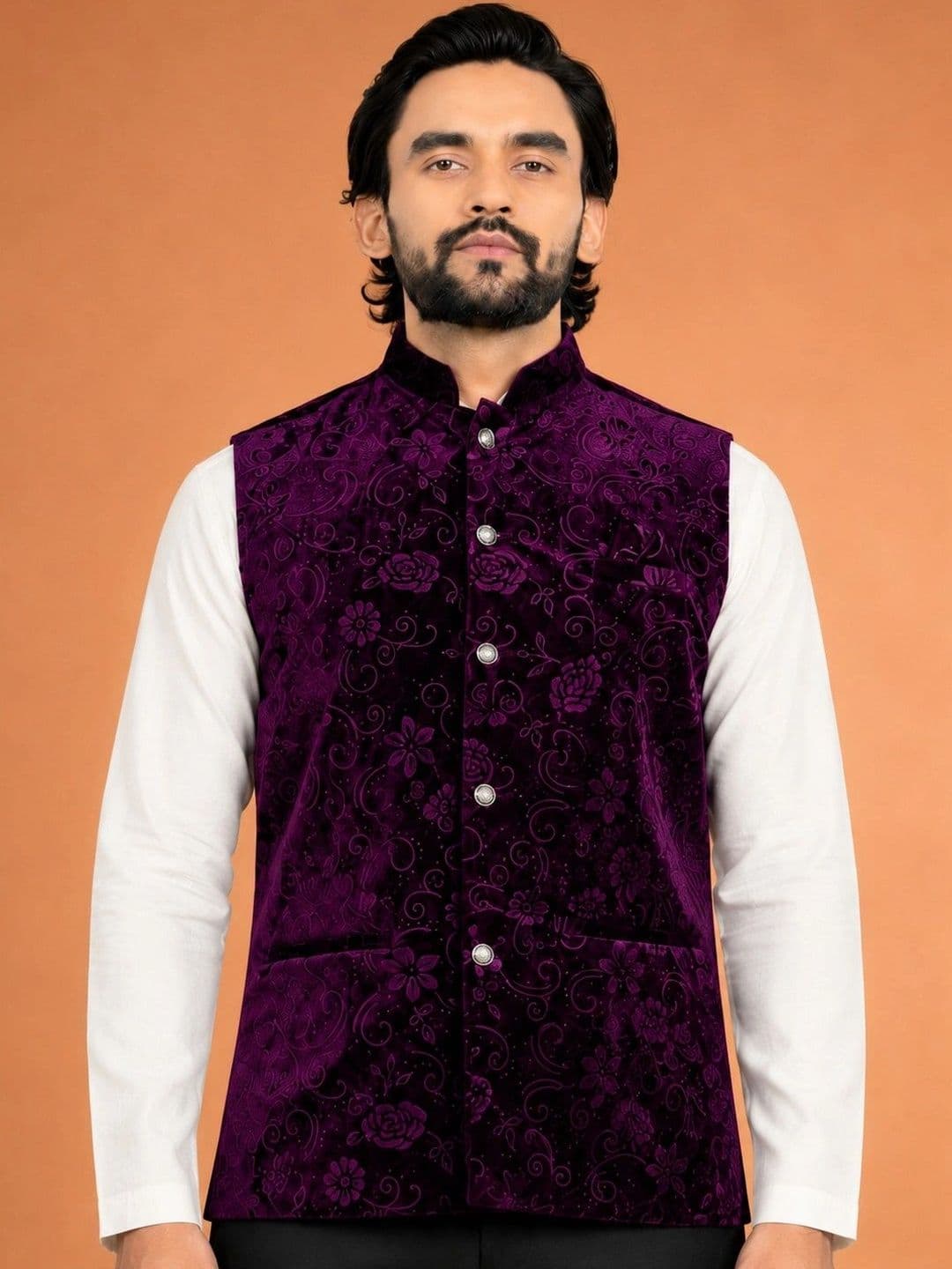 ELYXAROSE Men Open Front Jacket with Embroidered - view 1