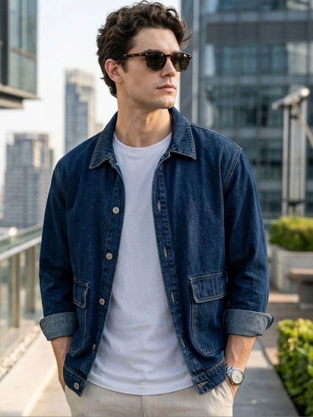 Urbano Fashion Men Spread Collar Solid Denim Jacket - view 1
