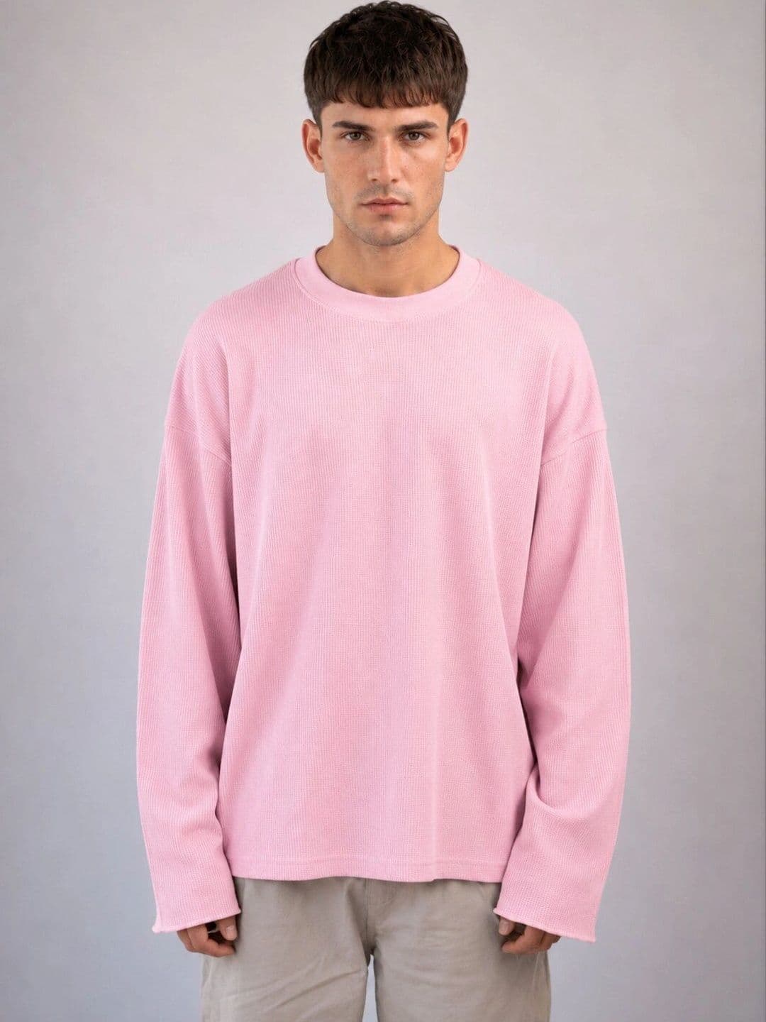 MOHICANS Waffle Textured Full Sleeves Oversized Cotton T-shirt - view 1