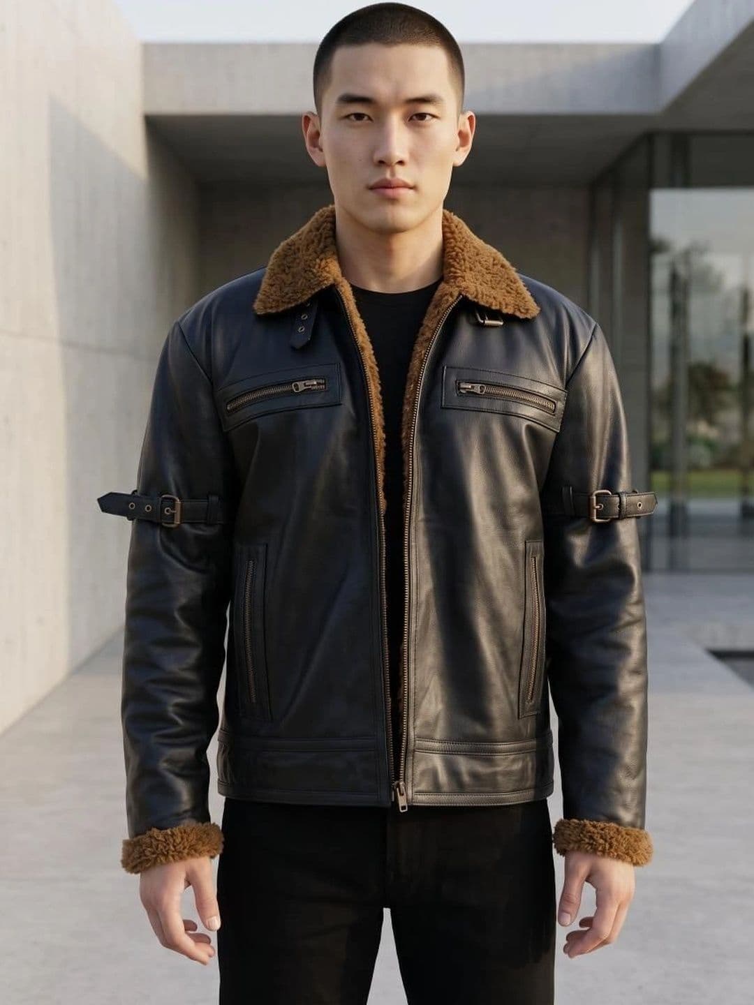 Mark Styling Men Leather Insulator Jacket - view 1