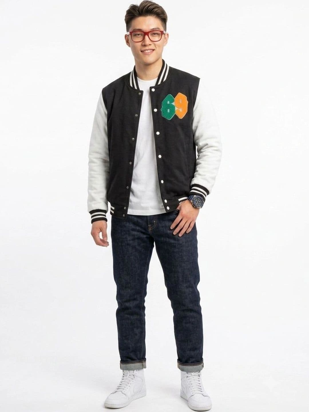 oiin Men Colourblocked Fleece Blend Varsity Jacket - view 1