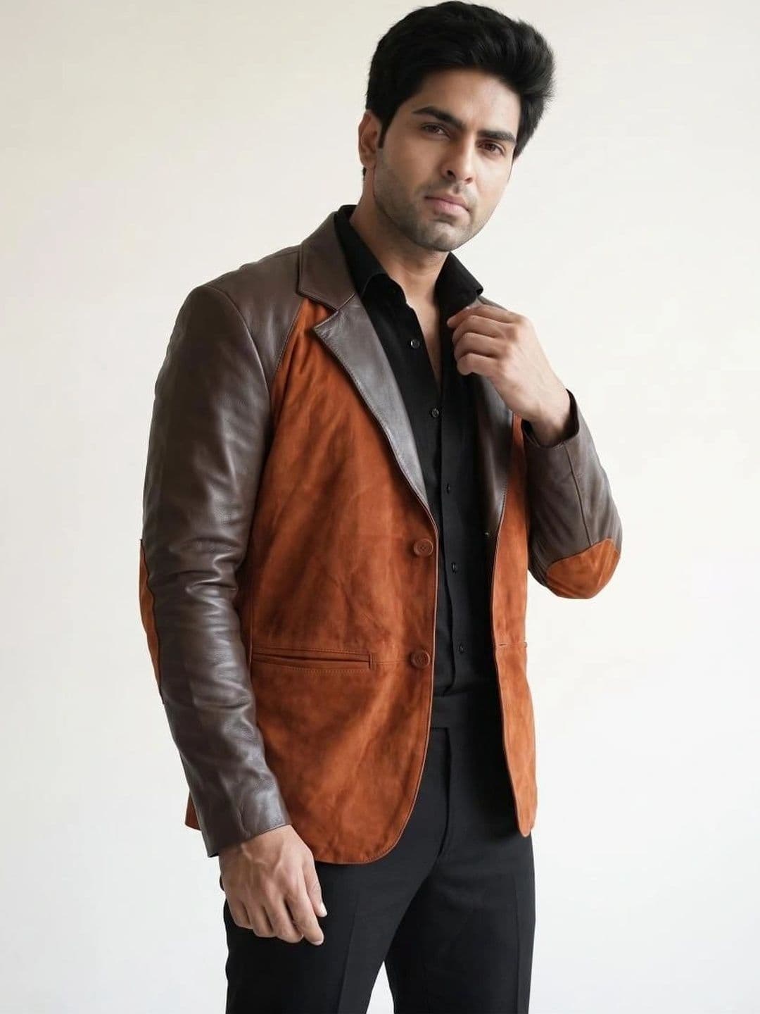 Mark Styling Men Colourblocked Suede Tailored Jacket with Patchwork - view 1