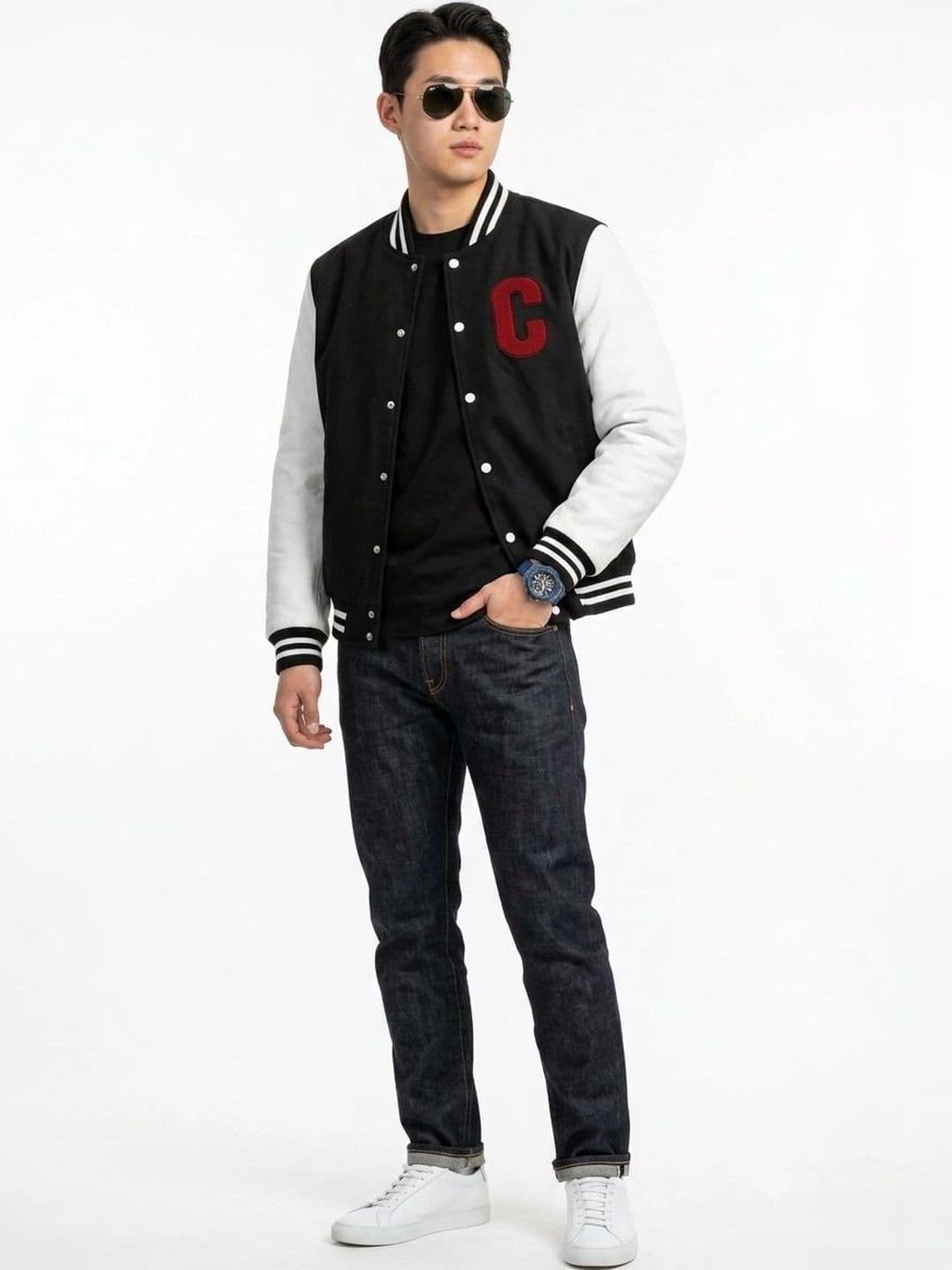 oiin Men Brand Logo Colourblocked Fleece Blend Varsity Jacket - view 1