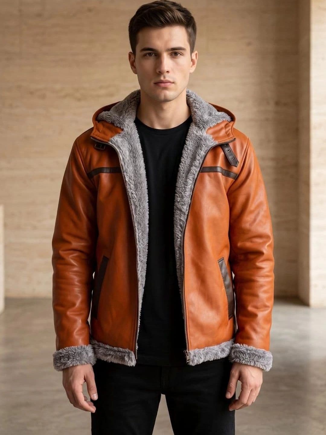 Mark Styling Men Leather Insulator Jacket - view 1