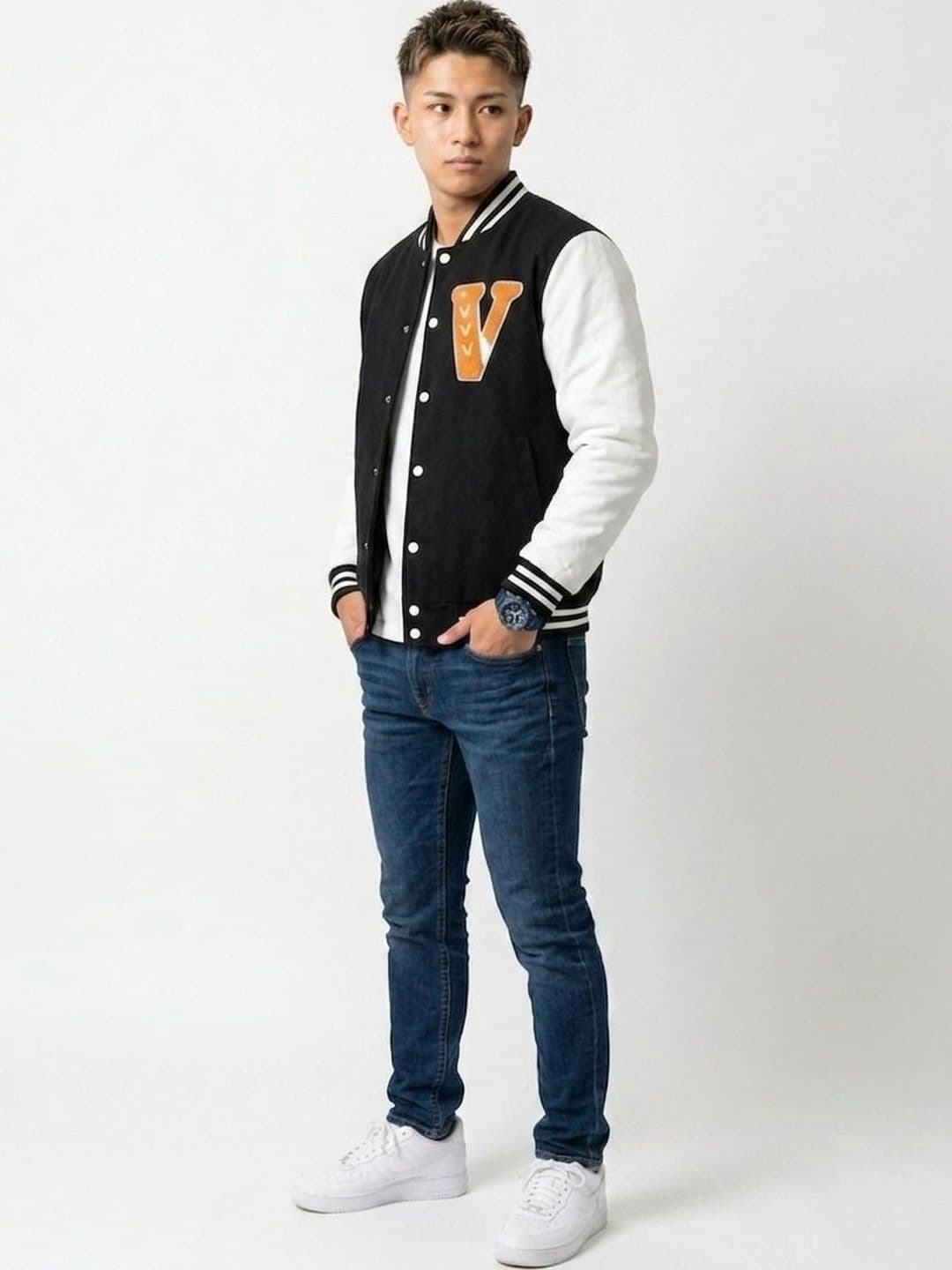 oiin Men Brand Logo Colourblocked Fleece Blend Varsity Jacket - view 1