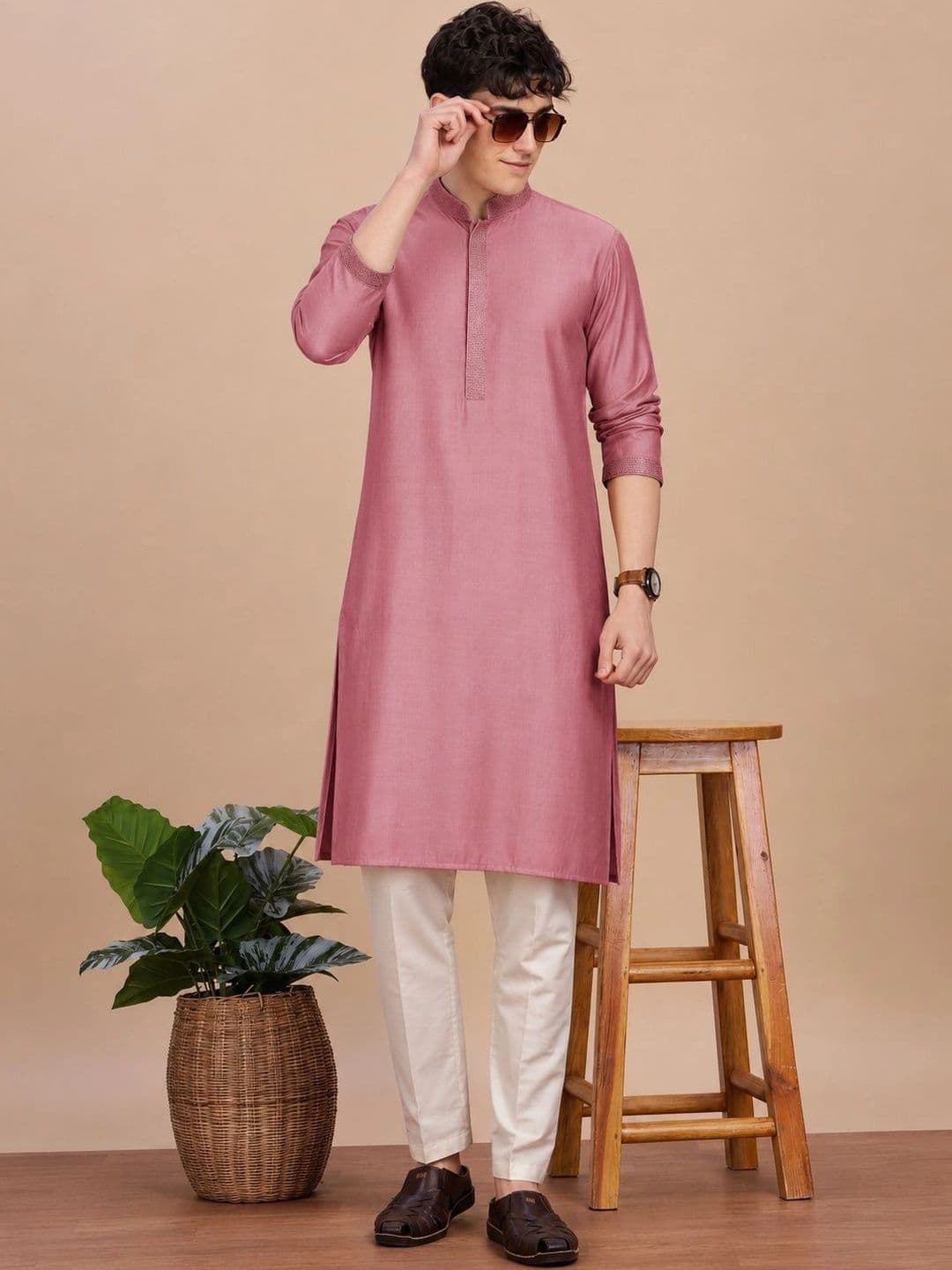Anouk Men Button Patti Embroidery Straight Kurta - view 1