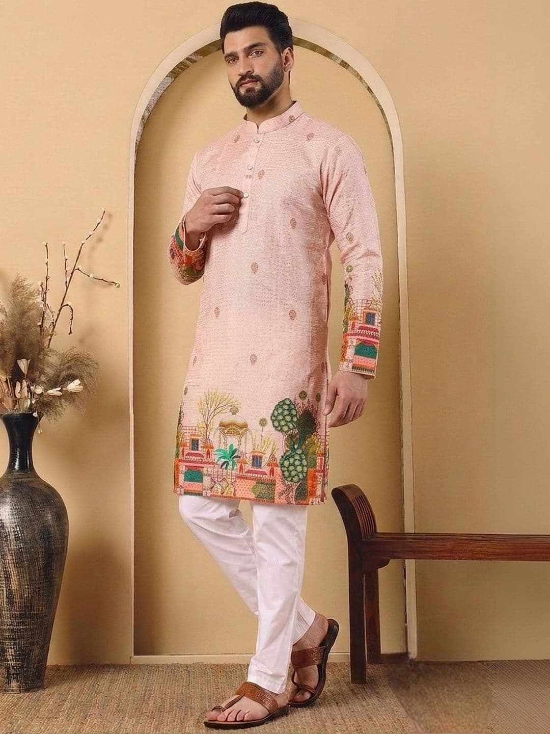 Anouk Men Ethnic Motifs Printed Thread Work Kurta - view 1