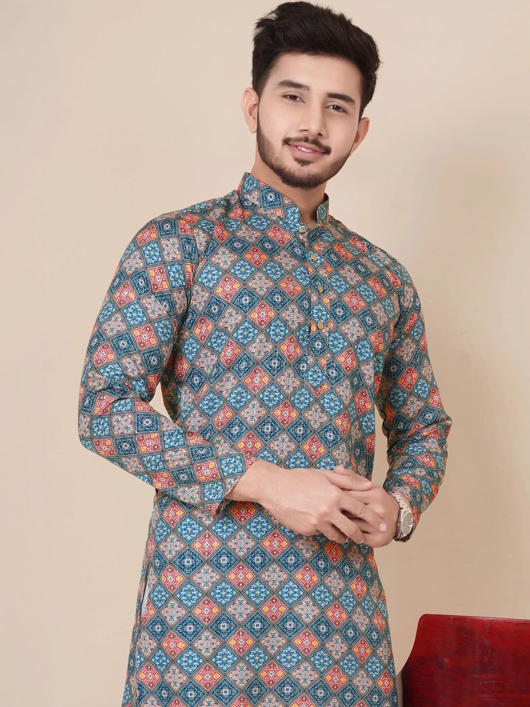 Moda Rapido Men Geometric Printed Handloom Kurta - view 1