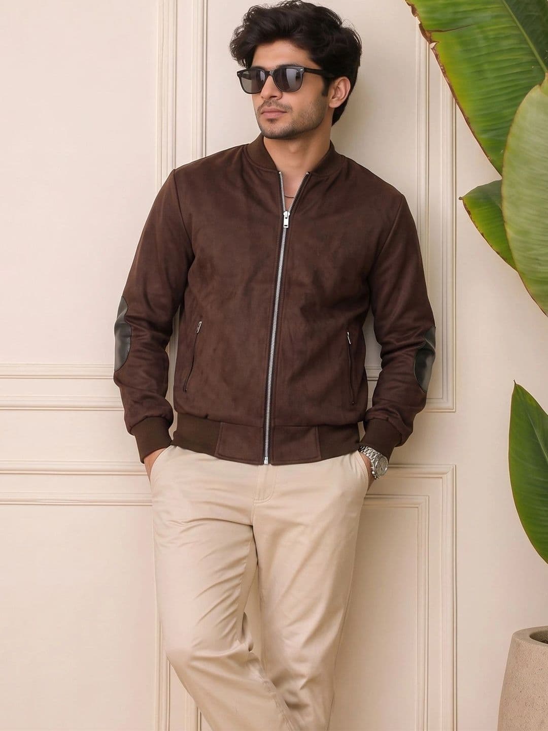 Leather Retail Men Suede Outdoor Bomber Jacket - view 1