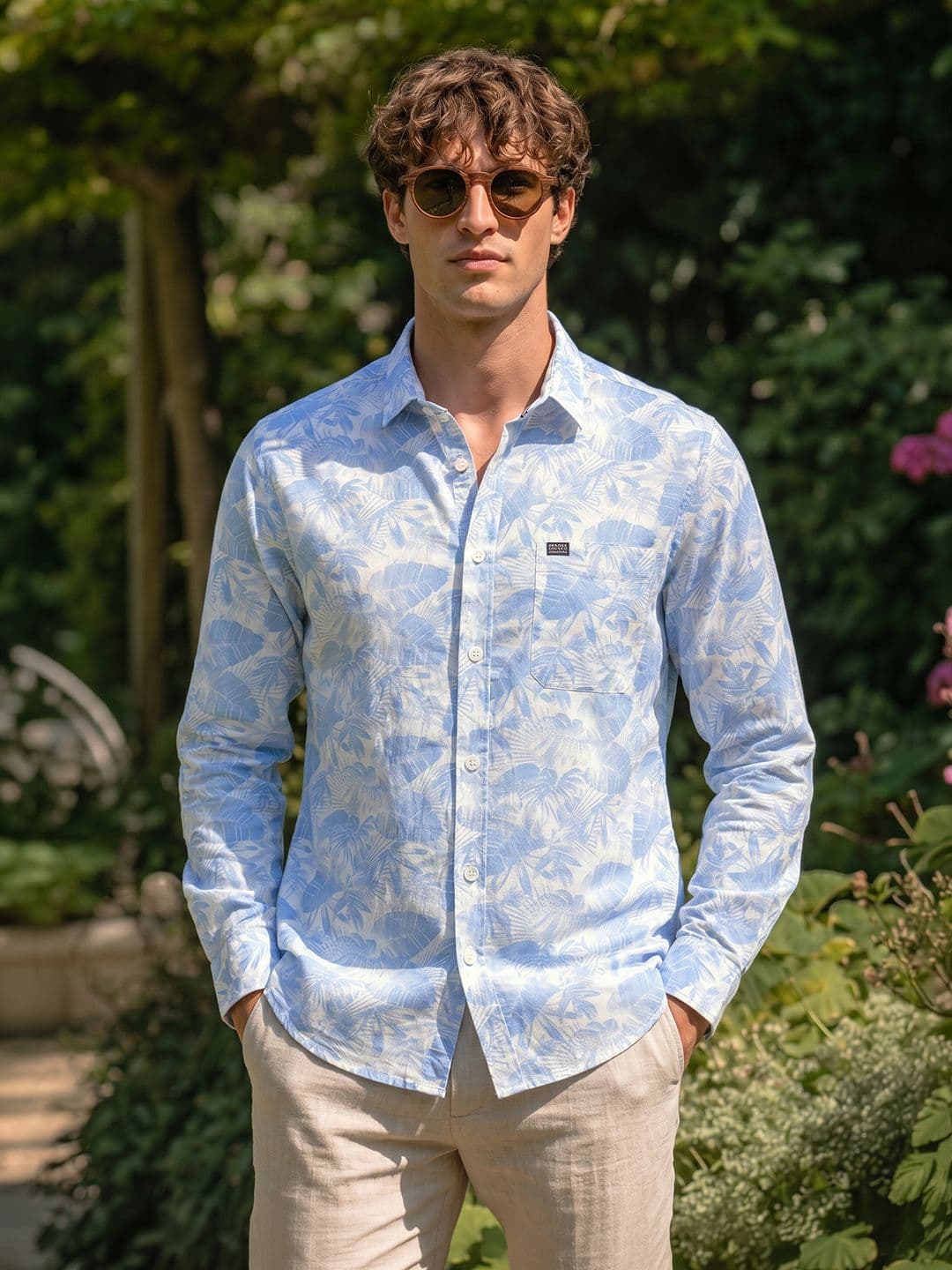 The Indian Garage Co Men Blue & White Slim Fit Printed Casual Shirt - view 1
