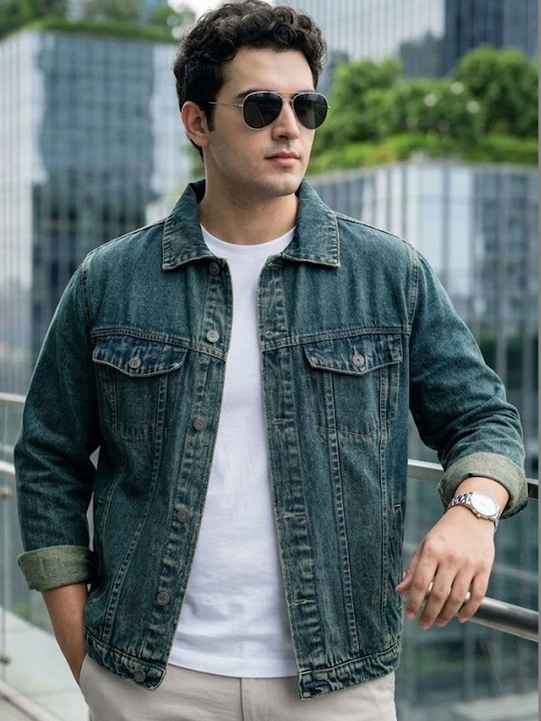 Urbano Plus Men's Blue Regular Fit Washed Full Sleeve Denim Jacket - view 1