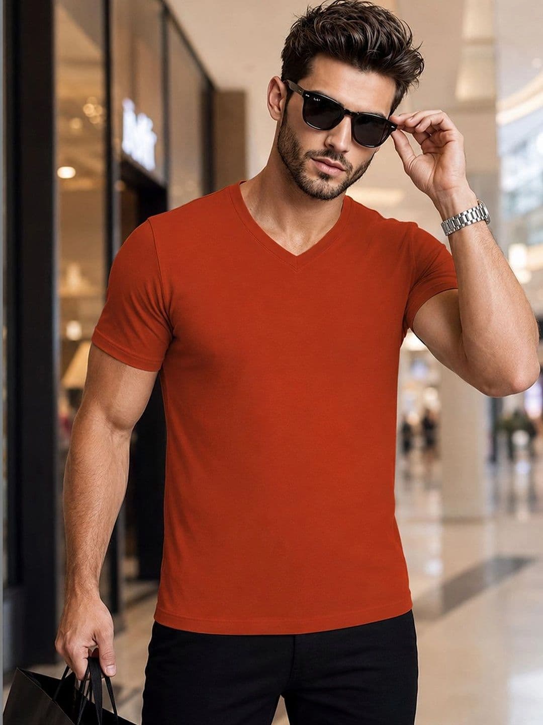 FBAR Men Solid Cotton V Neck T Shirt - view 1