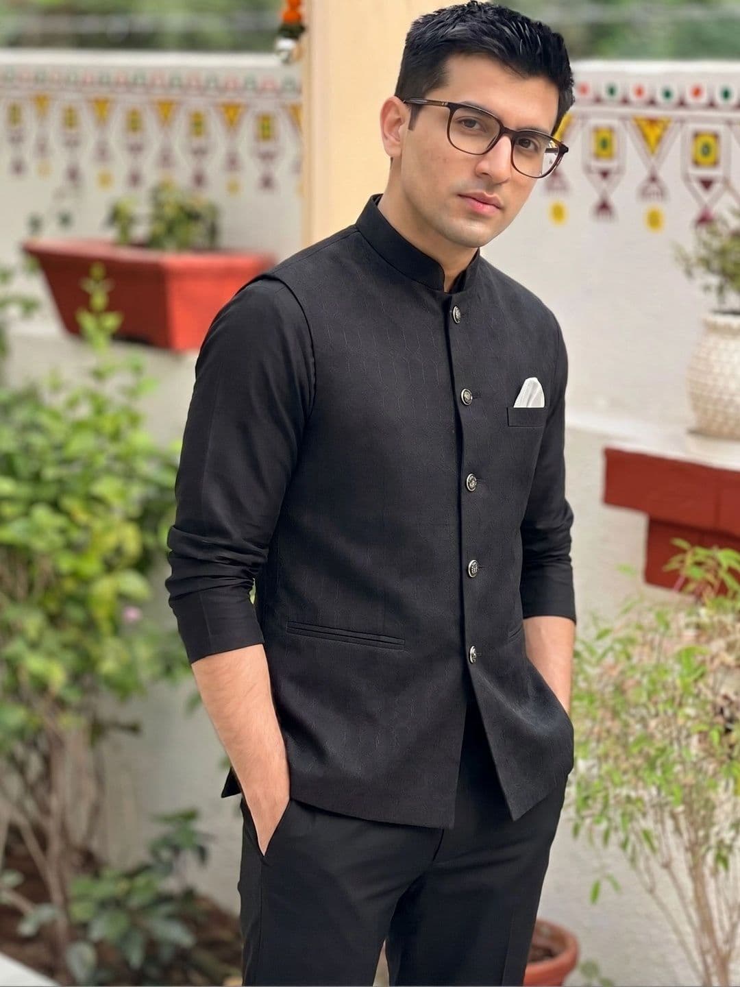 KISAH Woven Designed Mandarin-Collar Nehru Jacket - view 1