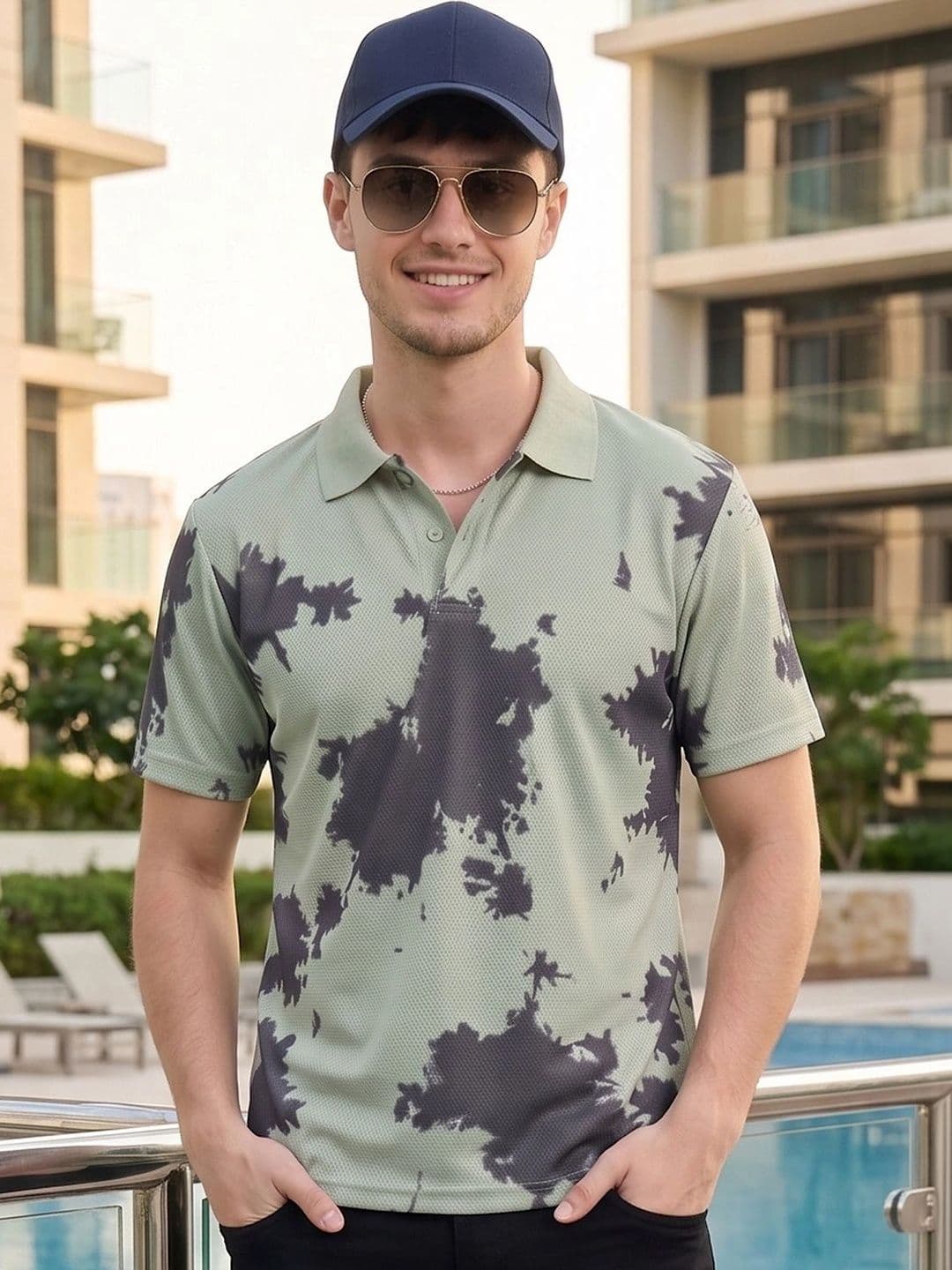 AIN6 Men Printed Polo Collar T-shirt - view 1