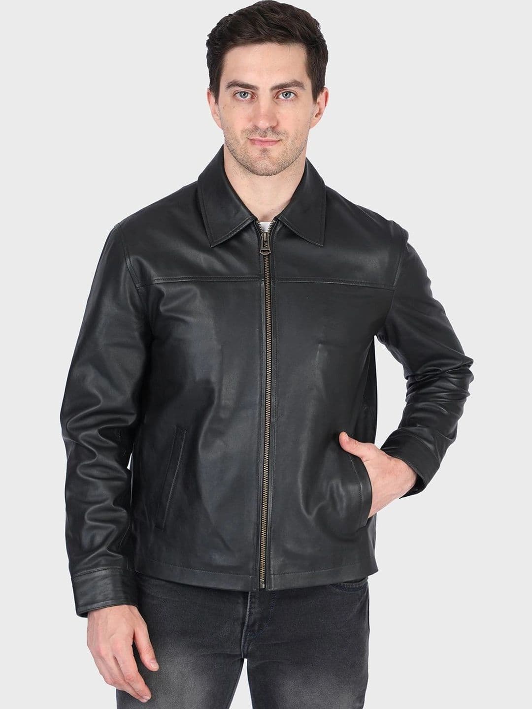 Justanned Men Leather Biker Jacket - view 1