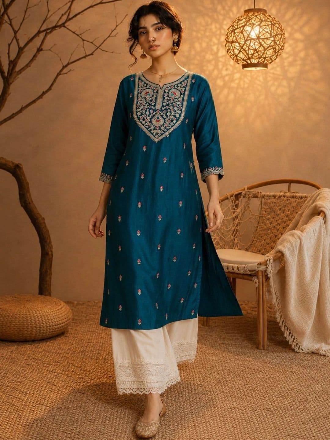 rarethread Women Ethnic Motifs Embroidered Thread Work Kurta - view 1