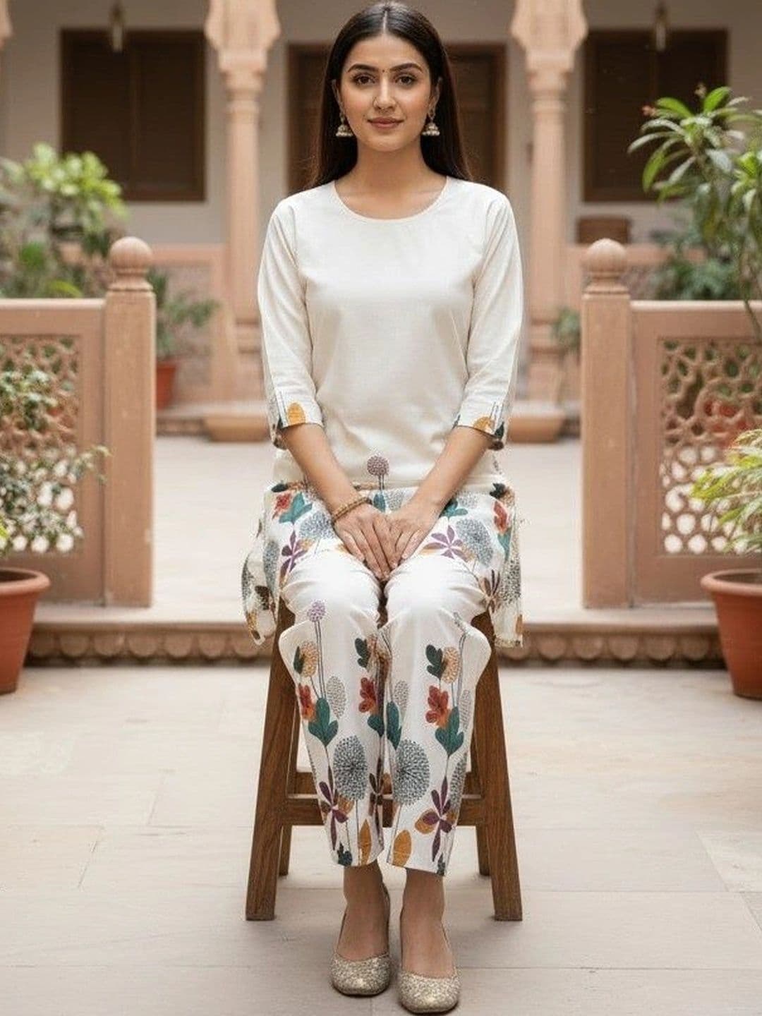 Megh studio Floral Cotton Printed Top with Palazzos - view 1