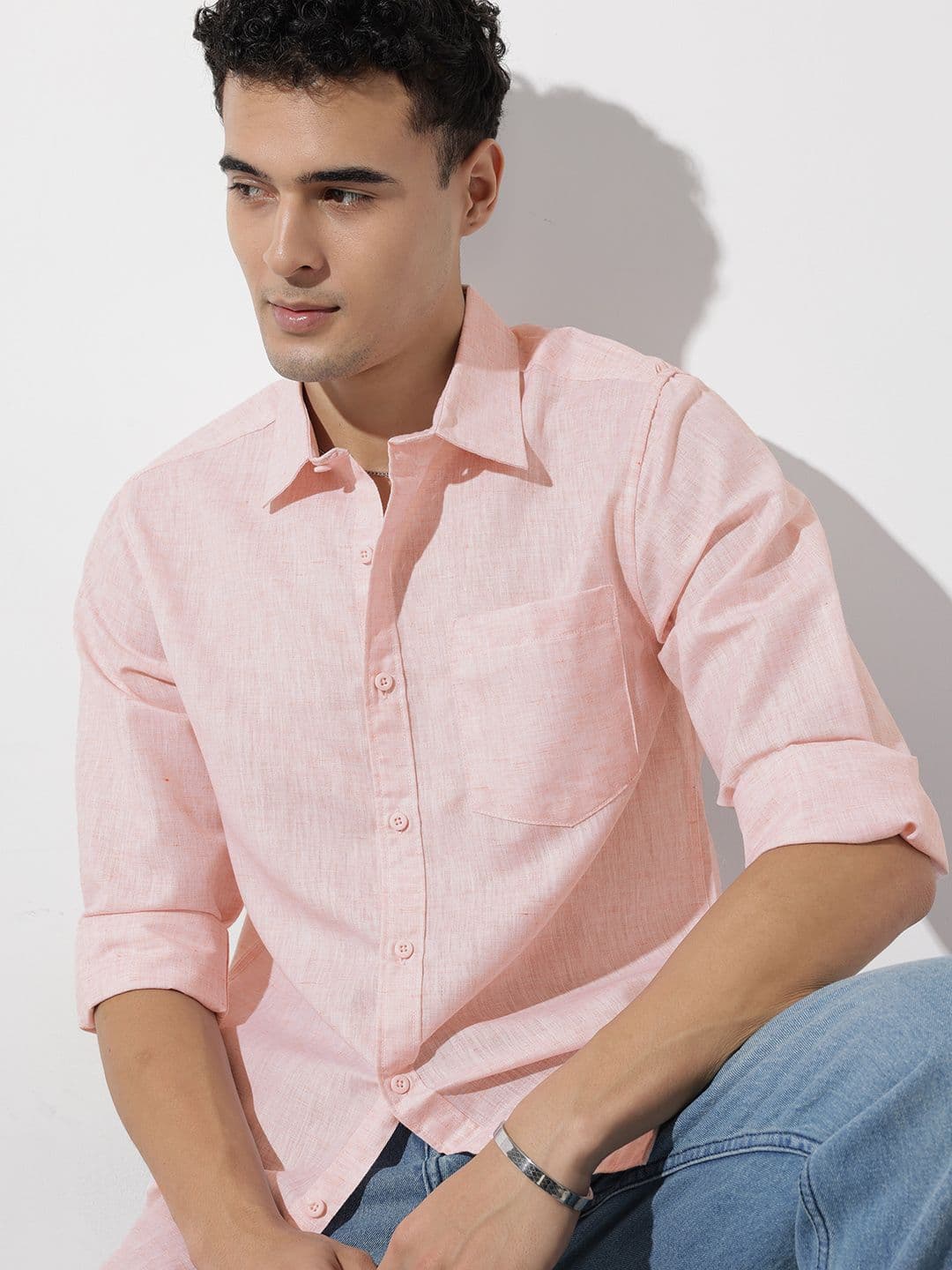 The Roadster Life Co. Spread Collar Cotton Linen Casual Shirt - view 1