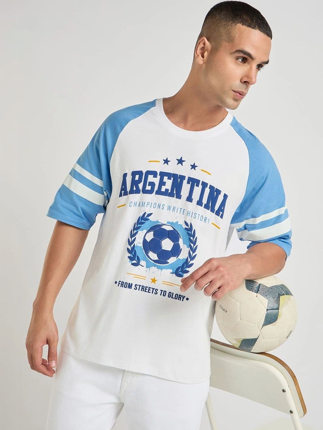 DILLINGER Men Foot Ball Team Printed Oversized Raglan Sleeve Cotton Tshirt - view 1