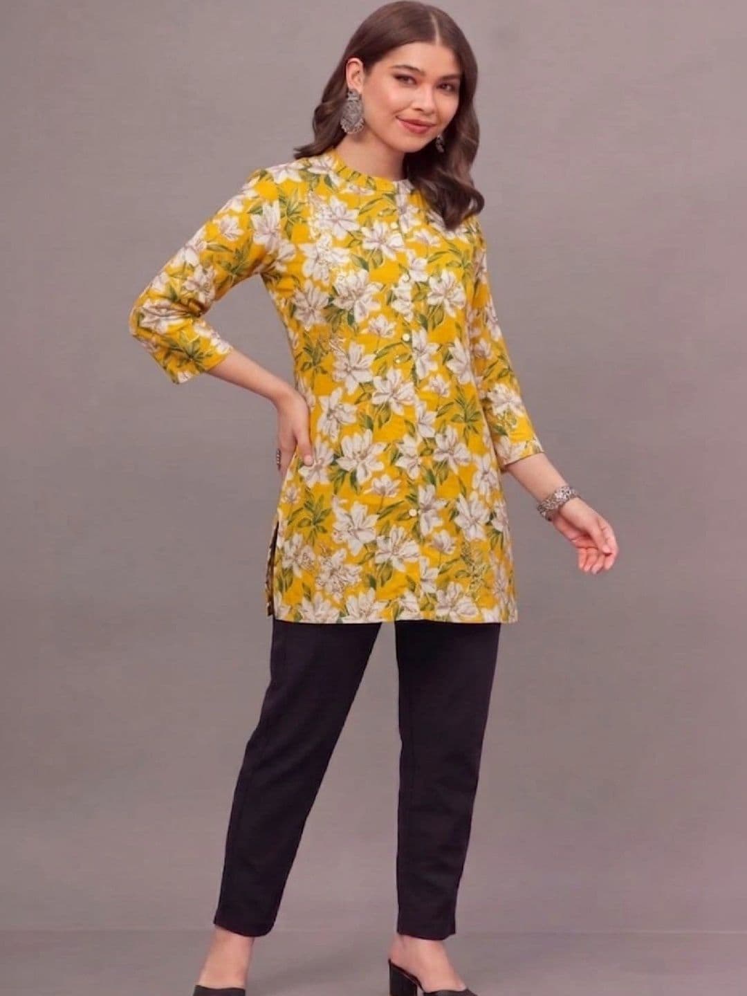 THE PAJAMA FACTORY Floral Printed Pure Cotton Kurti - view 1