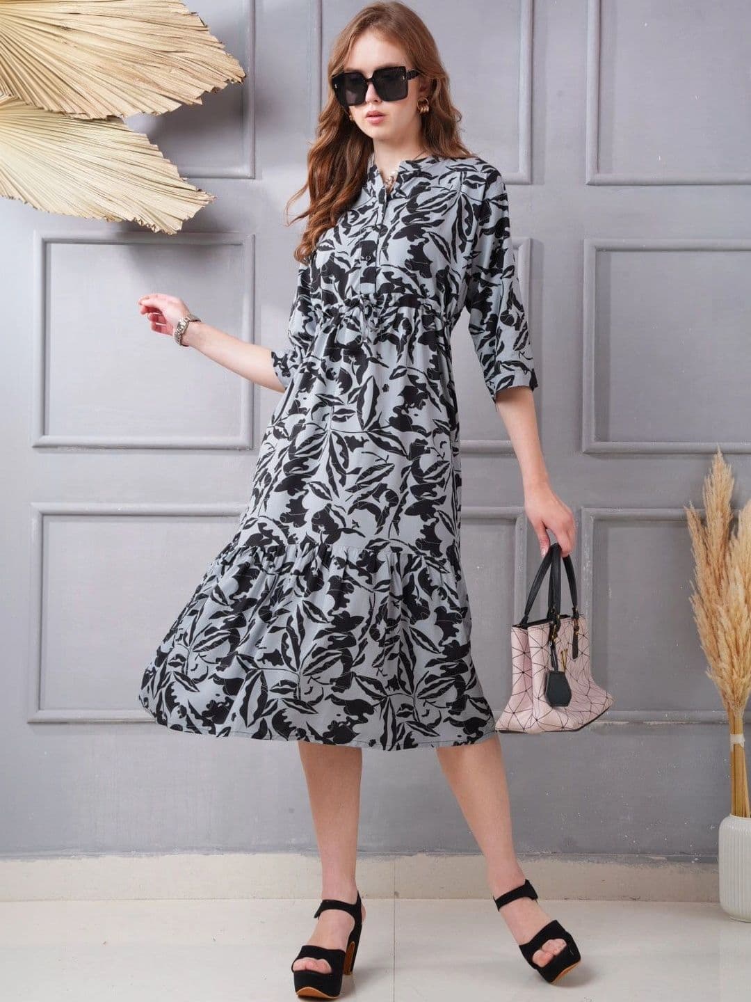 Minelli Floral Print A-Line Midi Dress - view 1