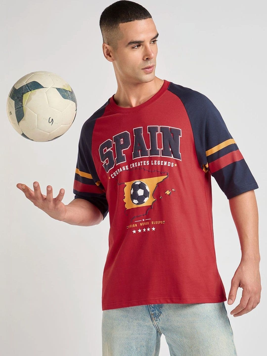 DILLINGER Men Foot Ball Team Printed Oversized Raglan Sleeve Cotton Tshirt - view 1