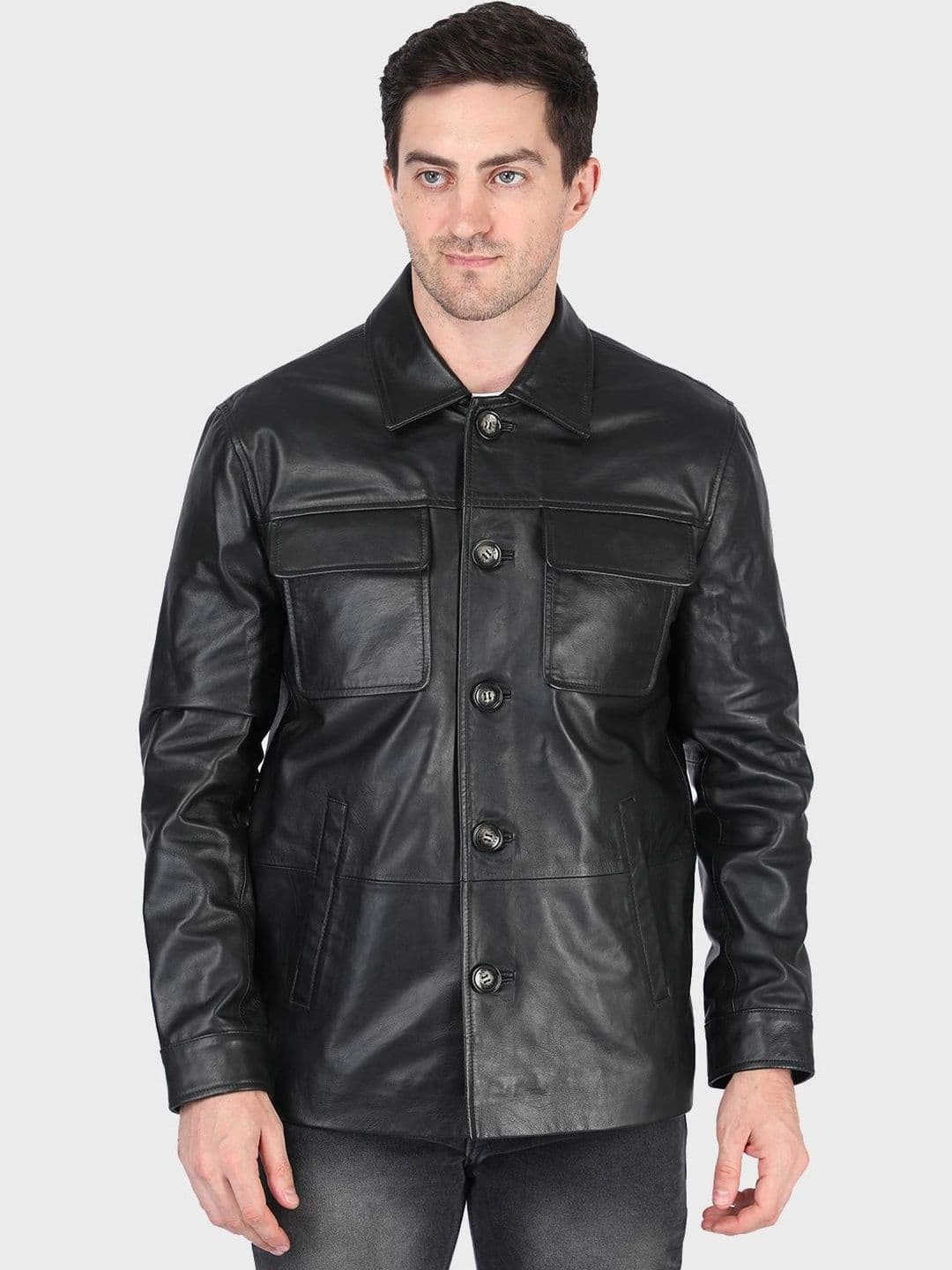 Justanned Men Leather Biker Jacket - view 1