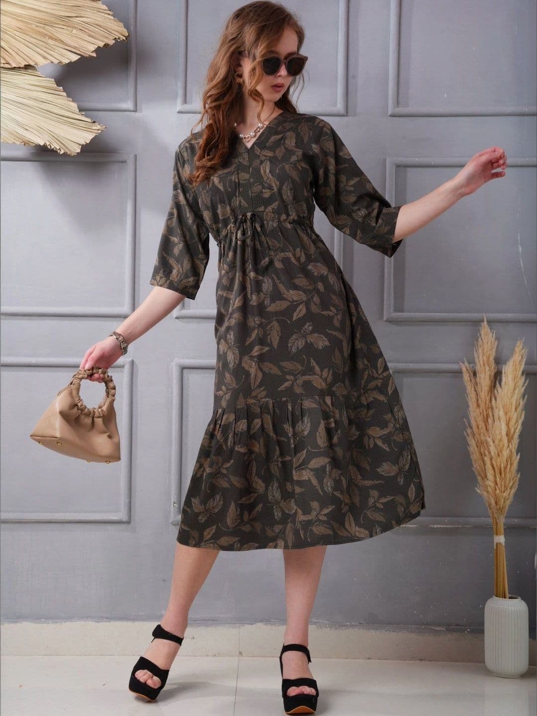 Minelli Floral Print A-Line Midi Dress - view 1
