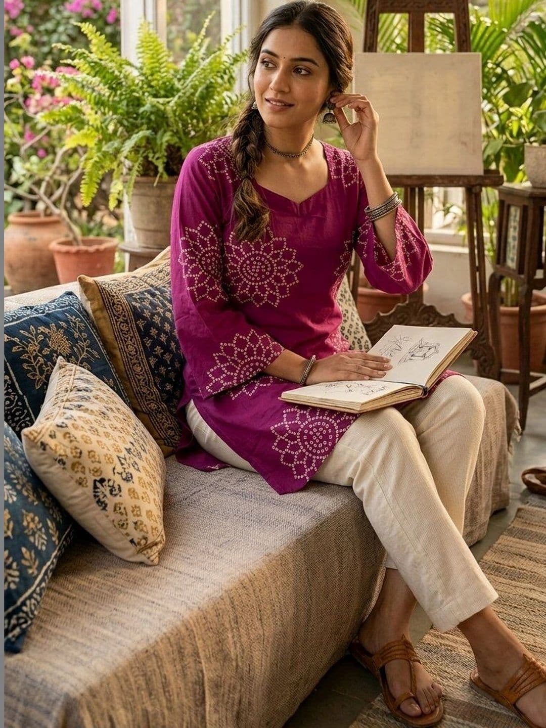 Anouk Rustic Ethnic Motifs Printed Square Neck Pure Cotton Kurti - view 1