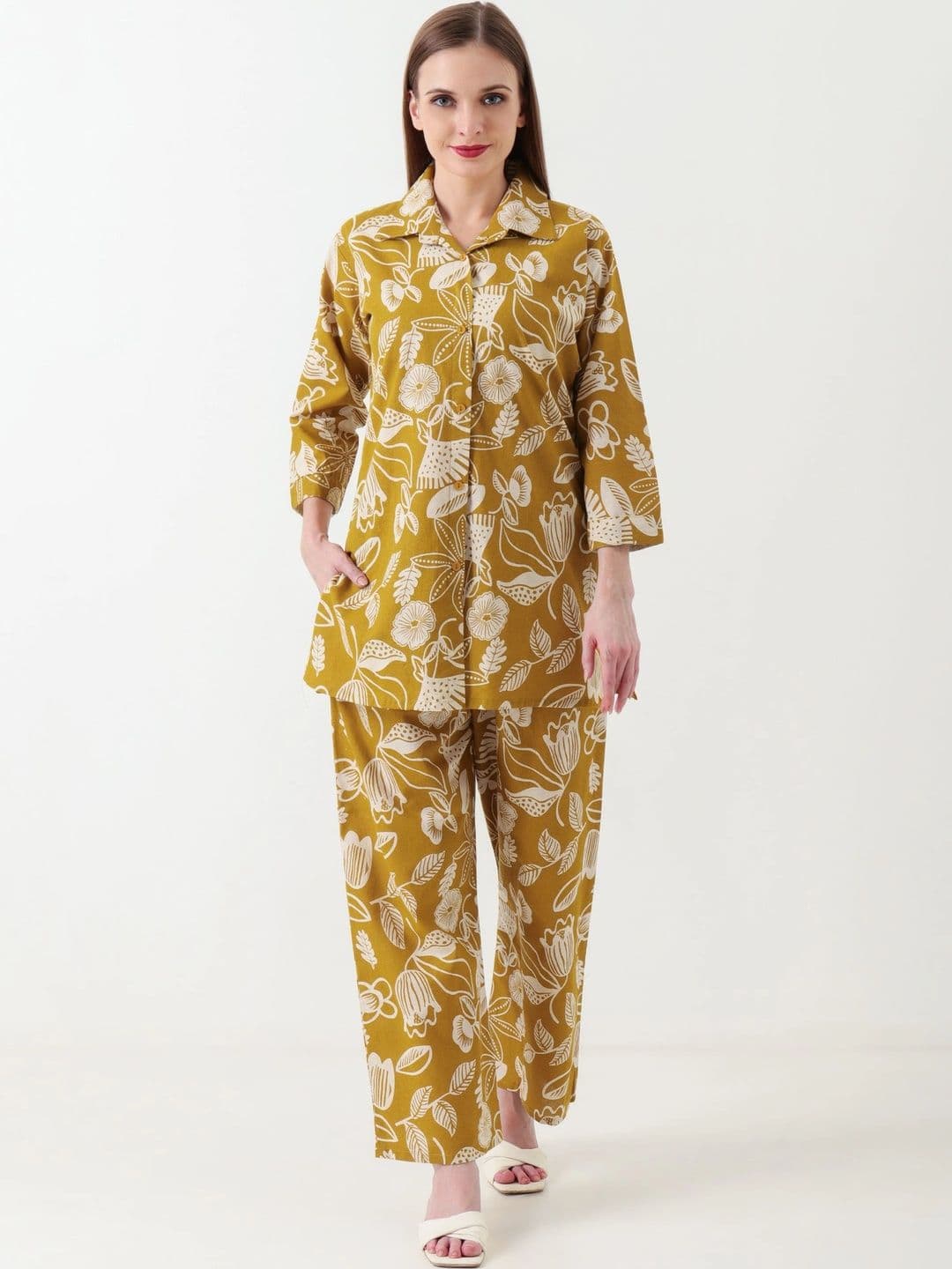 VARNNAN Floral Cotton Printed Shirt with Trousers - view 1