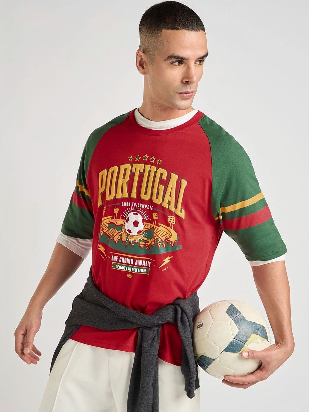 DILLINGER Men Foot Ball Team Printed Oversized Raglan Sleeve Cotton Tshirt - view 1