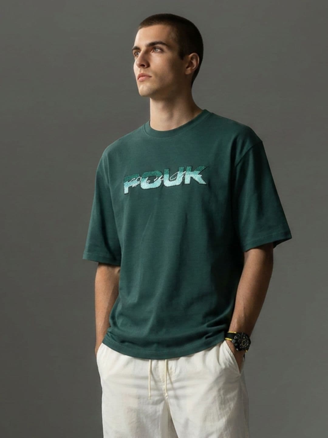 FCUK Brand Logo Printed Drop-Shoulder Sleeves Pure Cotton Oversized T-shirt - view 1